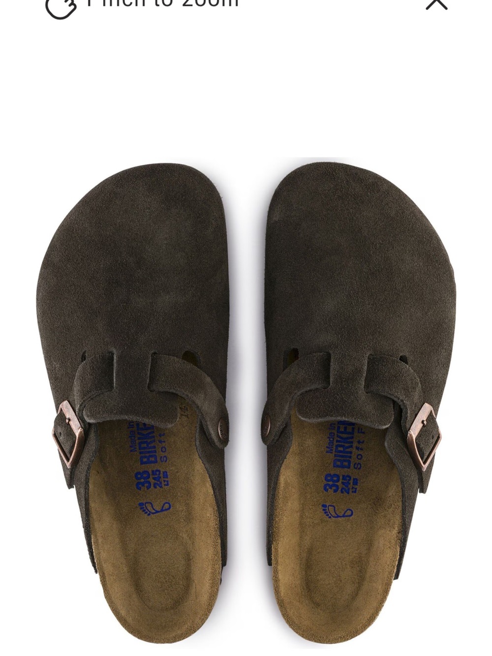 Birkenstock Boston Suede Clog in Dark Brown with Rose Gold Buckles